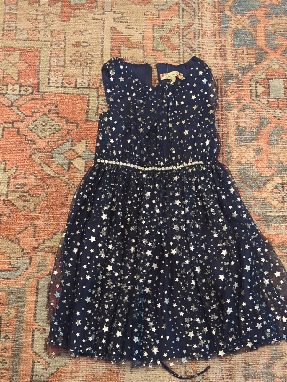 Speechless Navy Star-Print Tulle Dress with Rhinestone Waistband